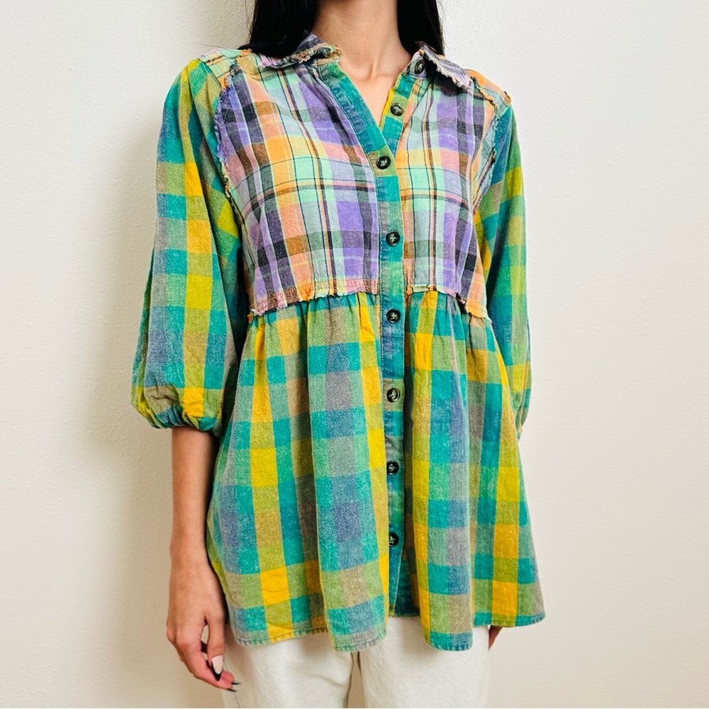 White Birch Plaid Button-Up Flannel Shirt Boho